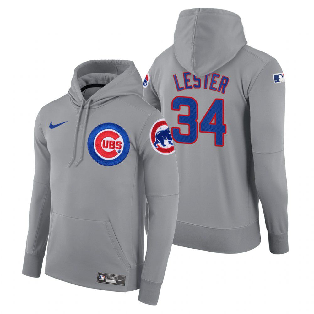 Men Chicago Cubs #34 Lester gray road hoodie 2021 MLB Nike Jerseys->chicago cubs->MLB Jersey